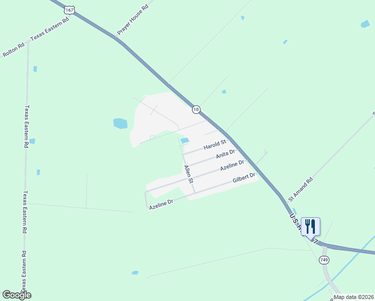 map of restaurants, bars, coffee shops, grocery stores, and more near 150 Allen Street in Opelousas