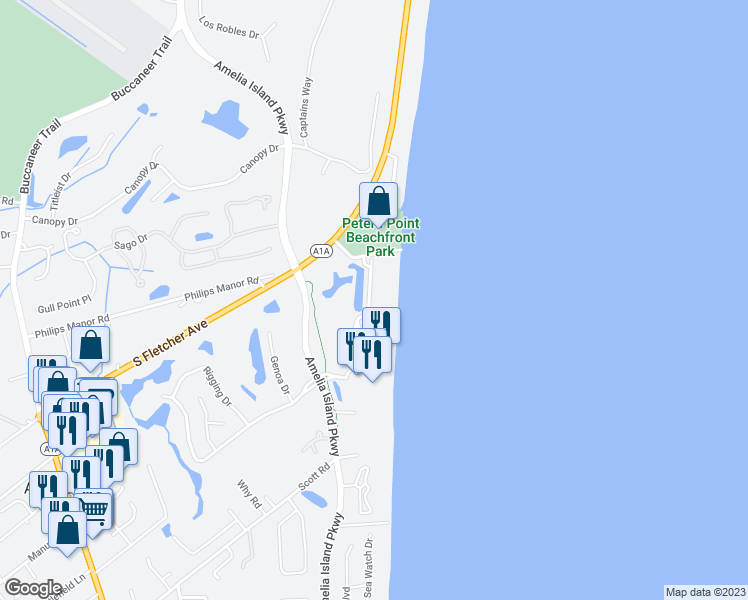 map of restaurants, bars, coffee shops, grocery stores, and more near 4658 Carlton Dunes Drive in Fernandina Beach