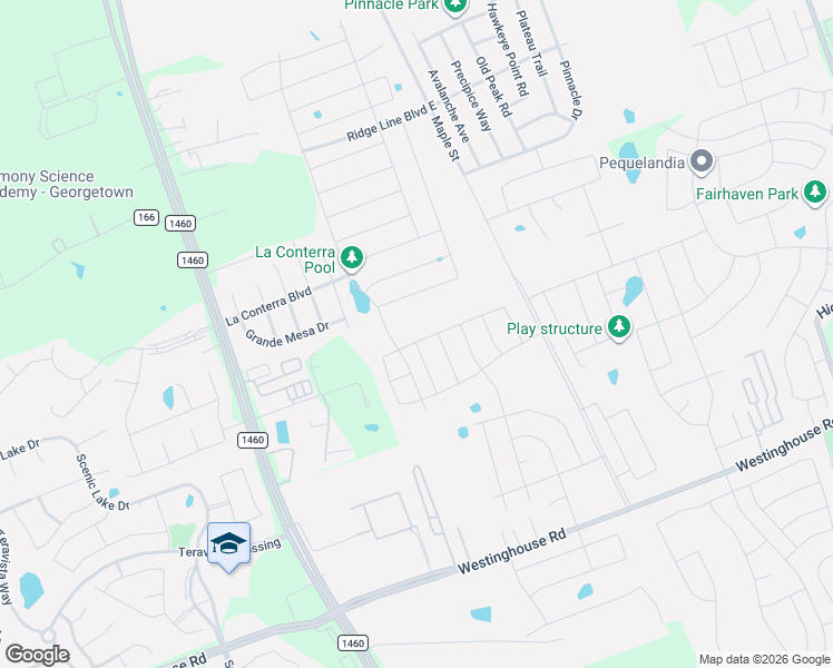 map of restaurants, bars, coffee shops, grocery stores, and more near 405 Naset Drive in Georgetown