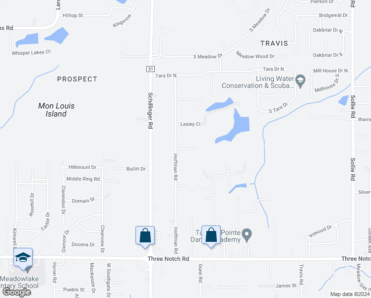 map of restaurants, bars, coffee shops, grocery stores, and more near 7650 Theresa Court in Mobile