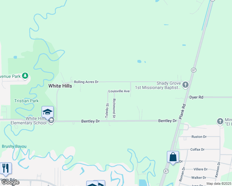 map of restaurants, bars, coffee shops, grocery stores, and more near 2444 Richmond Street in Baker