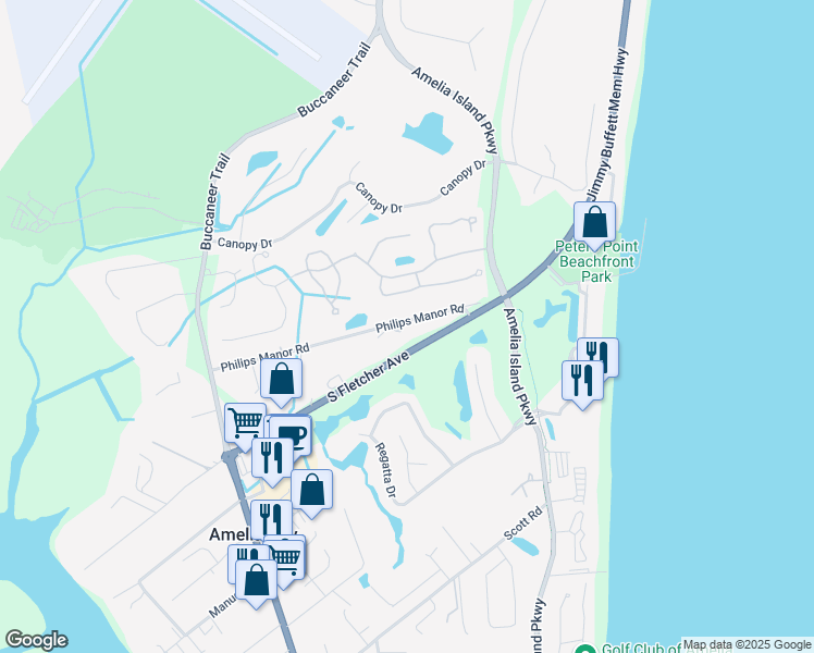 map of restaurants, bars, coffee shops, grocery stores, and more near 1688 Philips Manor Road in Fernandina Beach