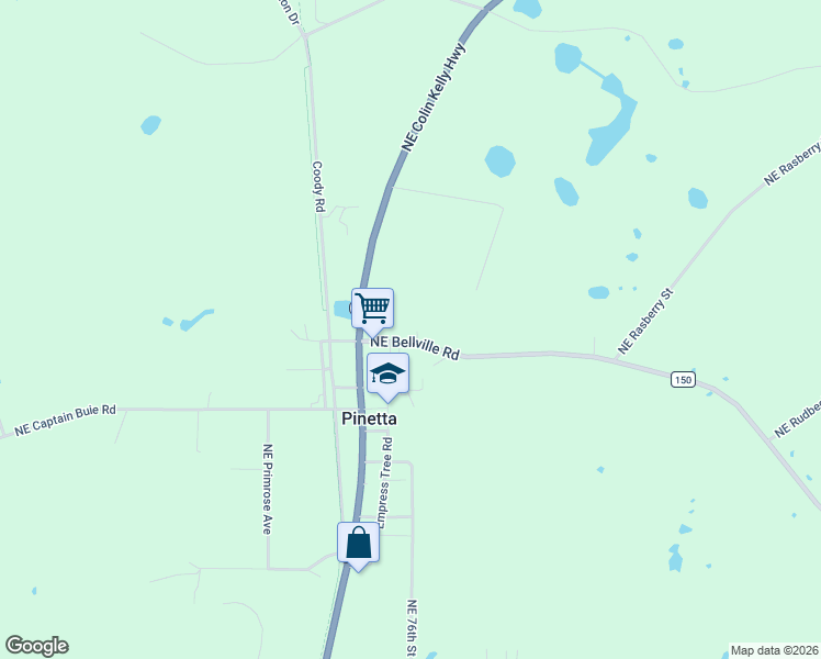 map of restaurants, bars, coffee shops, grocery stores, and more near 221 Northeast Bellville Road in Pinetta