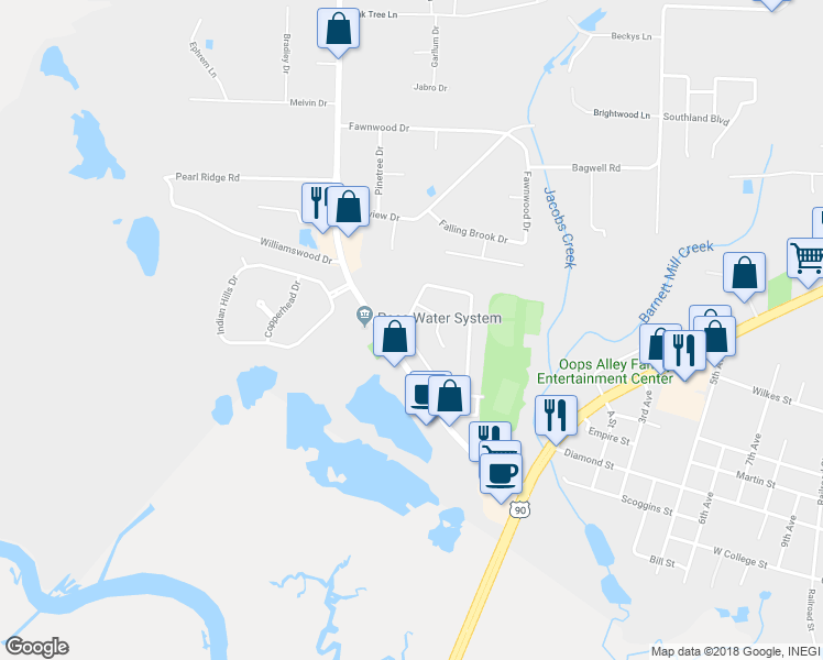 map of restaurants, bars, coffee shops, grocery stores, and more near 4421 Bayou Ridge Drive in Milton