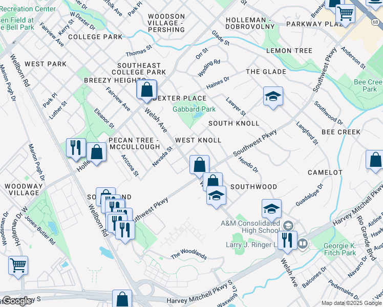 map of restaurants, bars, coffee shops, grocery stores, and more near 706 Llano Place in College Station