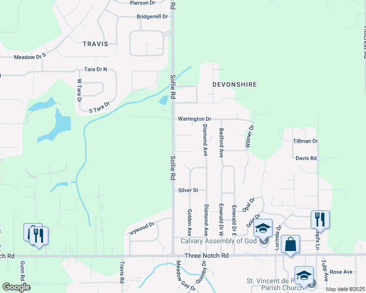 map of restaurants, bars, coffee shops, grocery stores, and more near 4565 Sollie Road in Mobile