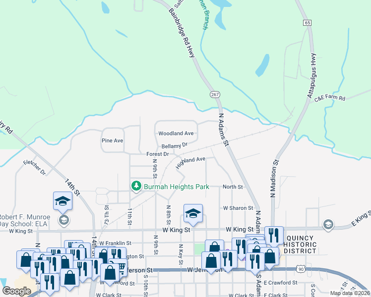 map of restaurants, bars, coffee shops, grocery stores, and more near 515 South Bellamy Drive in Quincy