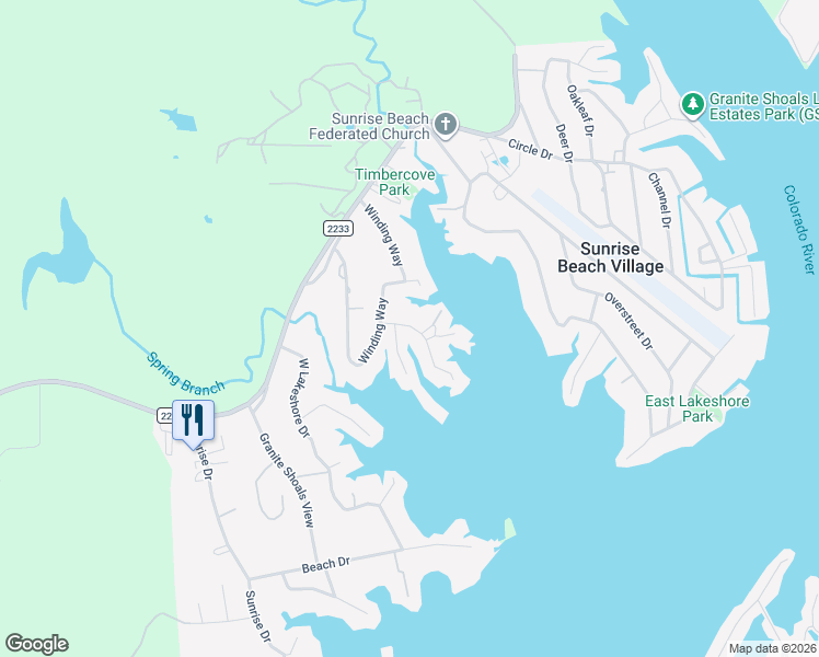 map of restaurants, bars, coffee shops, grocery stores, and more near 221 Princess Terrace in Sunrise Beach Village