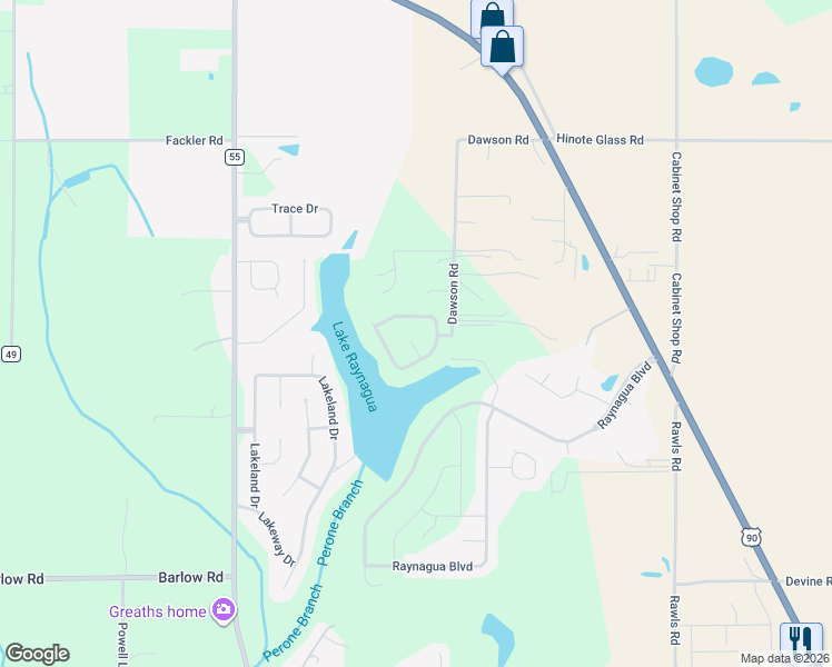 map of restaurants, bars, coffee shops, grocery stores, and more near 25500-25599 Camelot Ct in Loxley