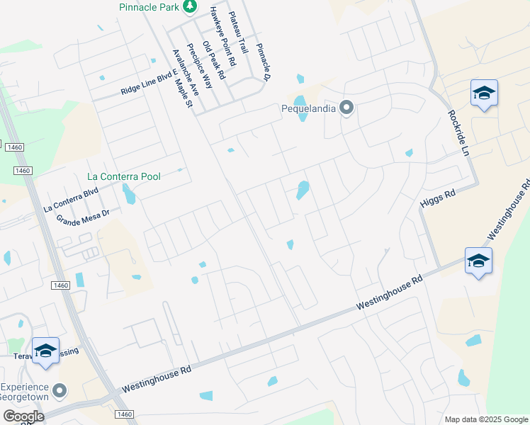 map of restaurants, bars, coffee shops, grocery stores, and more near 133 Ashford Way in Georgetown