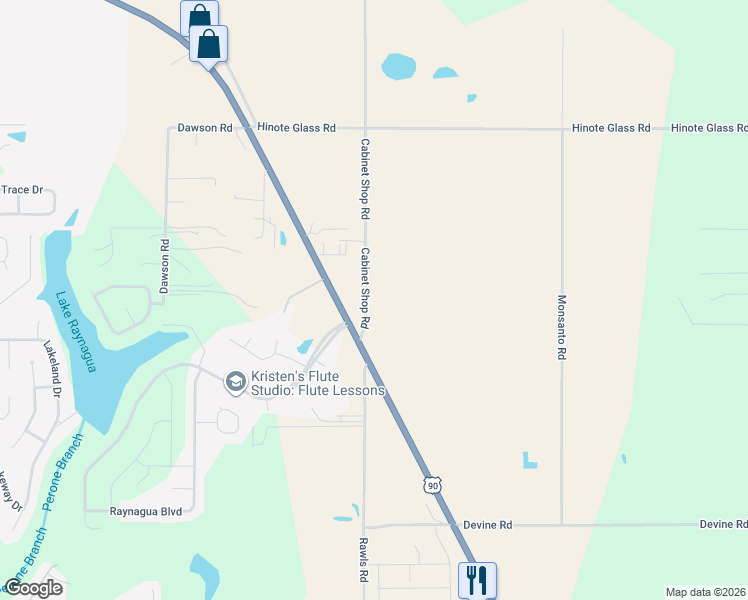 map of restaurants, bars, coffee shops, grocery stores, and more near 25545 Cabinet Shop Road in Loxley