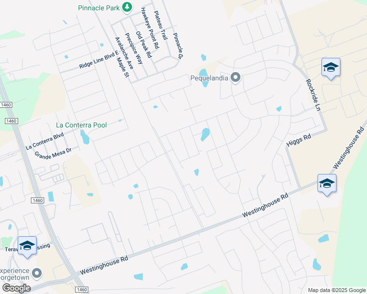 map of restaurants, bars, coffee shops, grocery stores, and more near 133 Ashford Way in Georgetown