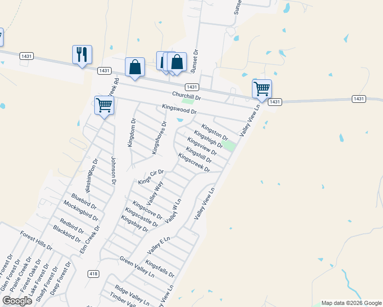 map of restaurants, bars, coffee shops, grocery stores, and more near 1410 Kingscreek Drive in Marble Falls