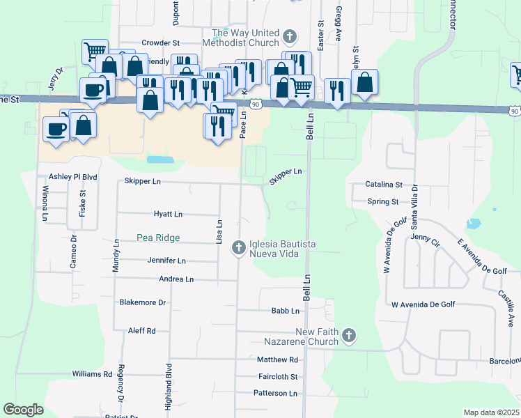 map of restaurants, bars, coffee shops, grocery stores, and more near 4933 Bell Ridge Ln in Pace