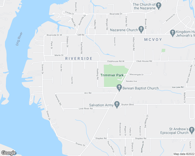 map of restaurants, bars, coffee shops, grocery stores, and more near 3528 Keeling Road in Mobile