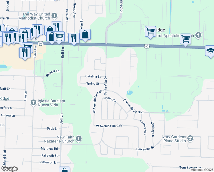map of restaurants, bars, coffee shops, grocery stores, and more near 4440 Santa Villa Drive in Pace