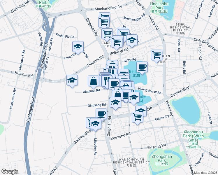 map of restaurants, bars, coffee shops, grocery stores, and more near in Wuhan