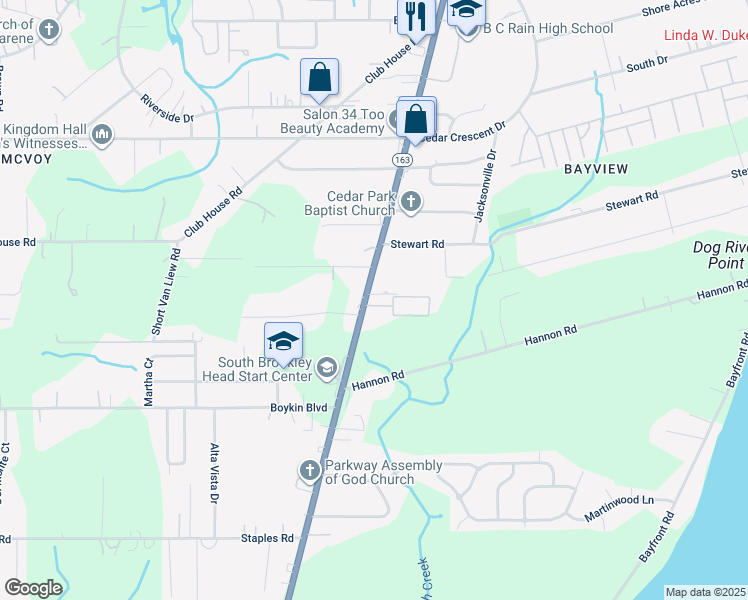 map of restaurants, bars, coffee shops, grocery stores, and more near 3563 Dauphin Island Parkway in Mobile