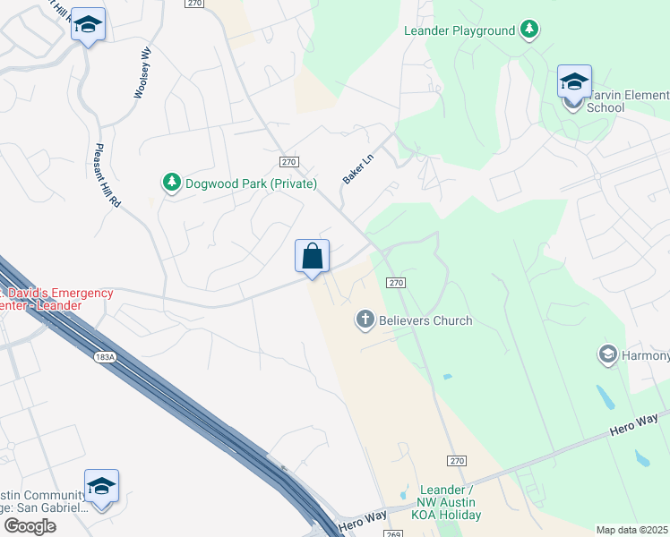 map of restaurants, bars, coffee shops, grocery stores, and more near 1384 San Gabriel Parkway in Leander