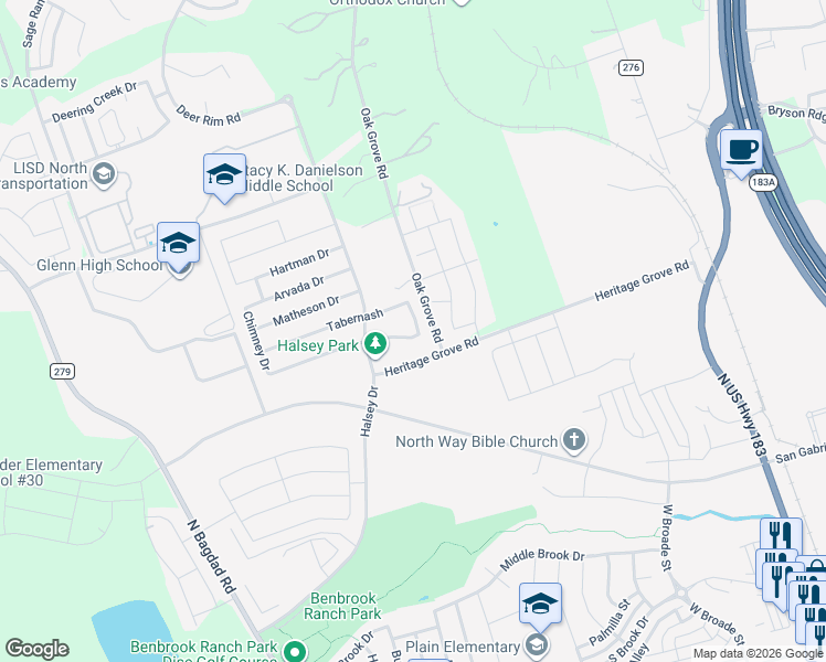 map of restaurants, bars, coffee shops, grocery stores, and more near 1729 Erie Drive in Leander