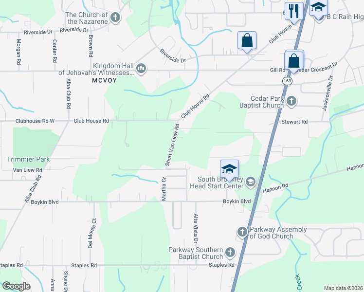 map of restaurants, bars, coffee shops, grocery stores, and more near 3555 Short Van Liew Road in Mobile