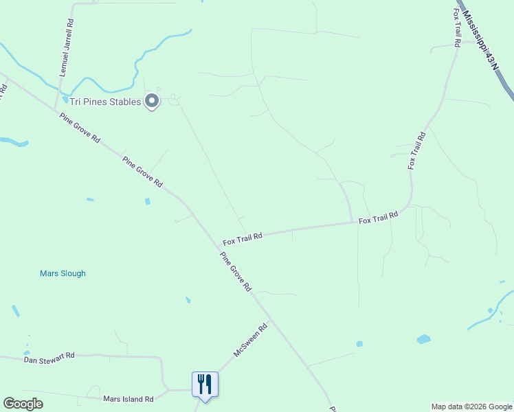 map of restaurants, bars, coffee shops, grocery stores, and more near 58 Fox Trail Road in Picayune