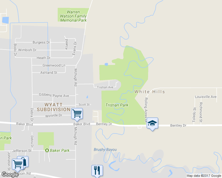 map of restaurants, bars, coffee shops, grocery stores, and more near 5104 Tristian Avenue in Baker