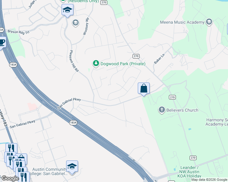 map of restaurants, bars, coffee shops, grocery stores, and more near 1217 Toyah Drive in Leander