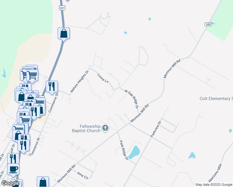 map of restaurants, bars, coffee shops, grocery stores, and more near 3104a Vista Lane in Marble Falls