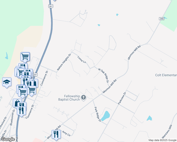 map of restaurants, bars, coffee shops, grocery stores, and more near 3104a Vista Lane in Marble Falls