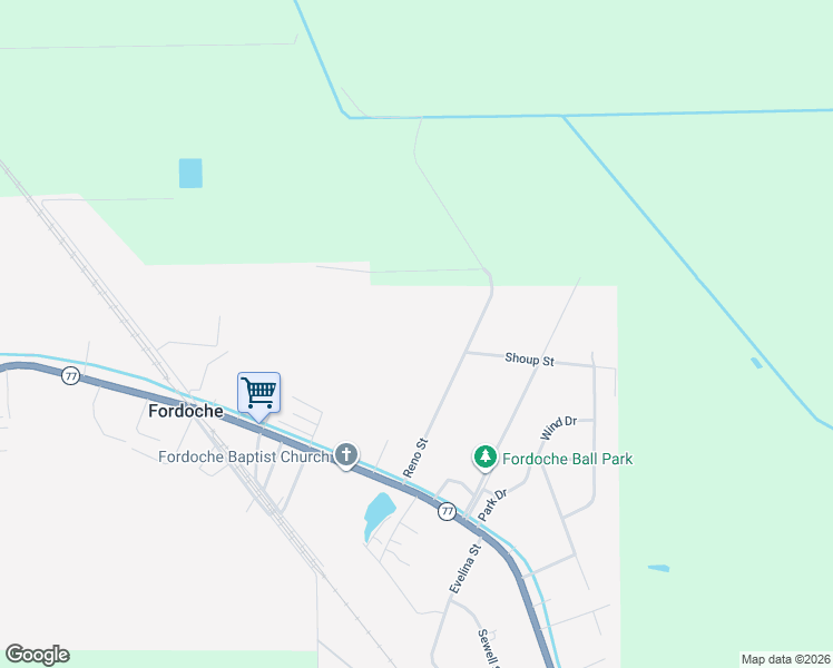 map of restaurants, bars, coffee shops, grocery stores, and more near Reno Street in Fordoche