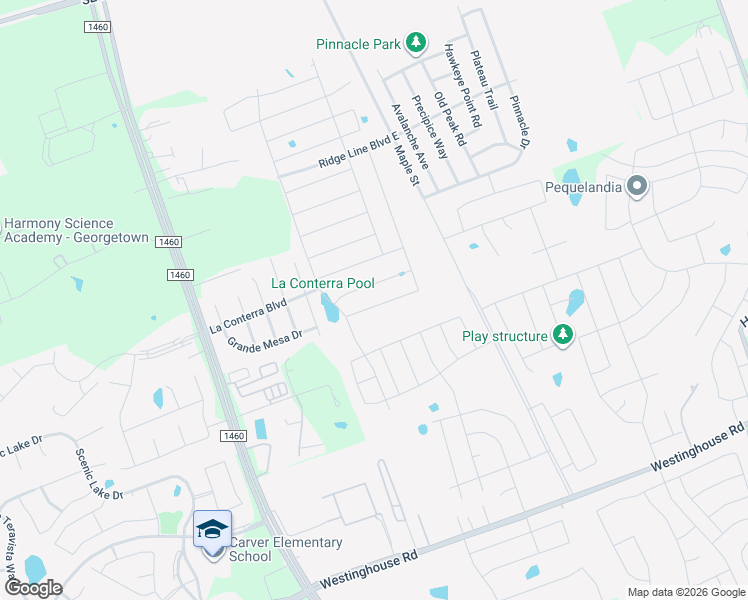 map of restaurants, bars, coffee shops, grocery stores, and more near 238 Culebra Drive in Georgetown