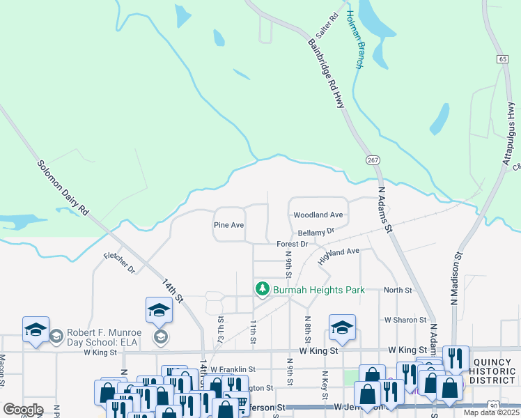 map of restaurants, bars, coffee shops, grocery stores, and more near 923 Dogwood Drive in Quincy