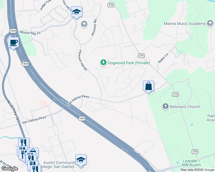 map of restaurants, bars, coffee shops, grocery stores, and more near 805 Mallow Road in Leander