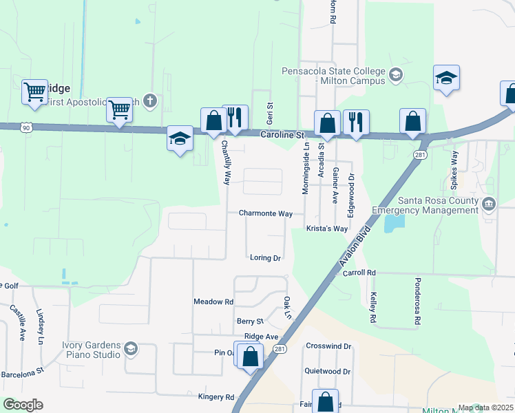 map of restaurants, bars, coffee shops, grocery stores, and more near 5724 Charmonte Way in Milton