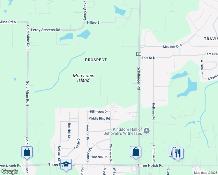 map of restaurants, bars, coffee shops, grocery stores, and more near 4545 Clearview Drive in Mobile