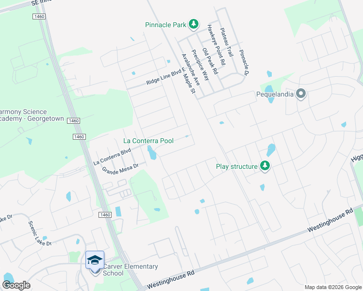 map of restaurants, bars, coffee shops, grocery stores, and more near 238 Culebra Drive in Georgetown