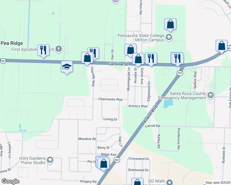 map of restaurants, bars, coffee shops, grocery stores, and more near 5365 Cherub Circle in Milton