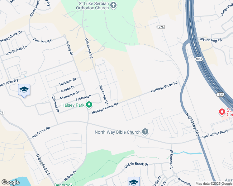 map of restaurants, bars, coffee shops, grocery stores, and more near 550 Heritage Grove Road in Leander
