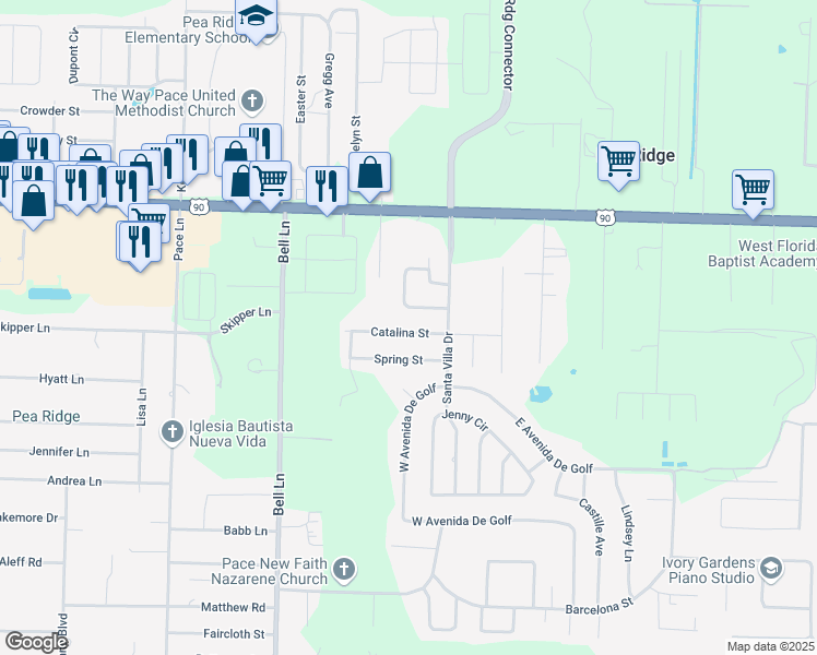 map of restaurants, bars, coffee shops, grocery stores, and more near 5240 Catalina Street in Pace