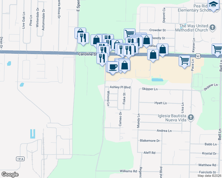 map of restaurants, bars, coffee shops, grocery stores, and more near 4715 Frances Street in Pace