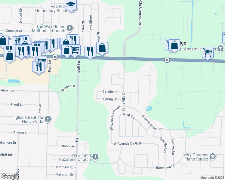 map of restaurants, bars, coffee shops, grocery stores, and more near 5240 Catalina Street in Pace