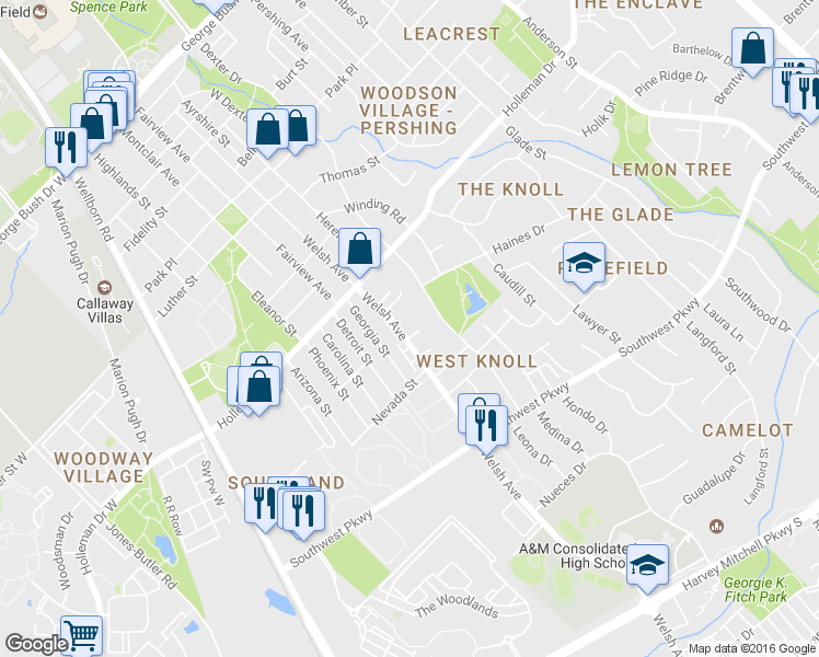 map of restaurants, bars, coffee shops, grocery stores, and more near 703 Swiss Court in College Station
