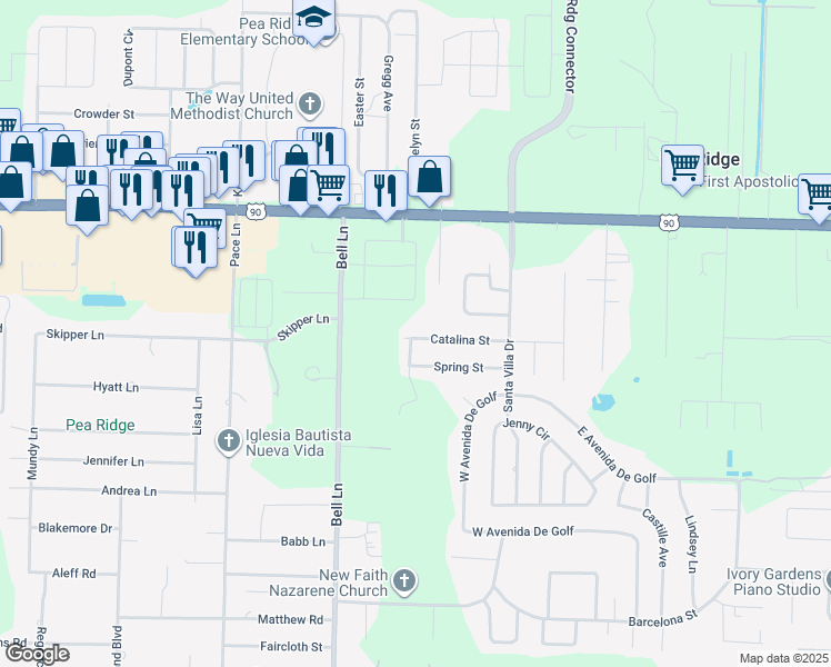 map of restaurants, bars, coffee shops, grocery stores, and more near 5208 Spring Street in Pace
