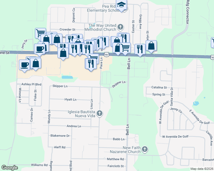map of restaurants, bars, coffee shops, grocery stores, and more near 4968 Bell Ridge Lane in Pace