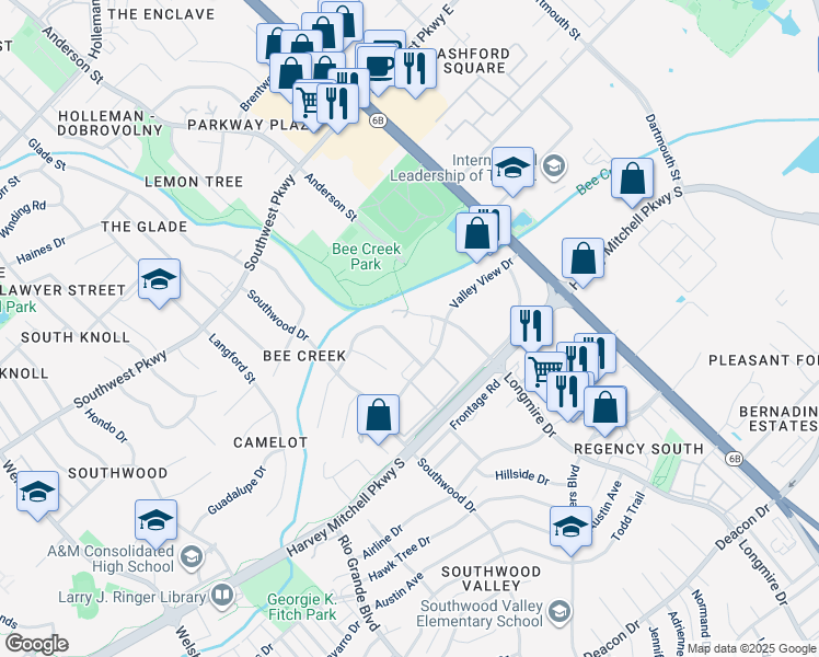 map of restaurants, bars, coffee shops, grocery stores, and more near 2003 Longmire Court in College Station