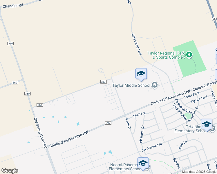 map of restaurants, bars, coffee shops, grocery stores, and more near 674 County Road 367 in Taylor