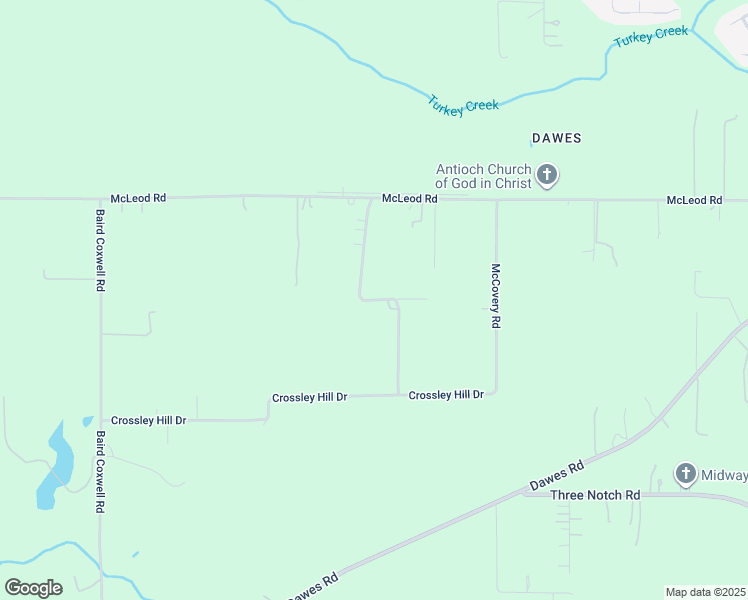 map of restaurants, bars, coffee shops, grocery stores, and more near McCovery Road Extension in Mobile County