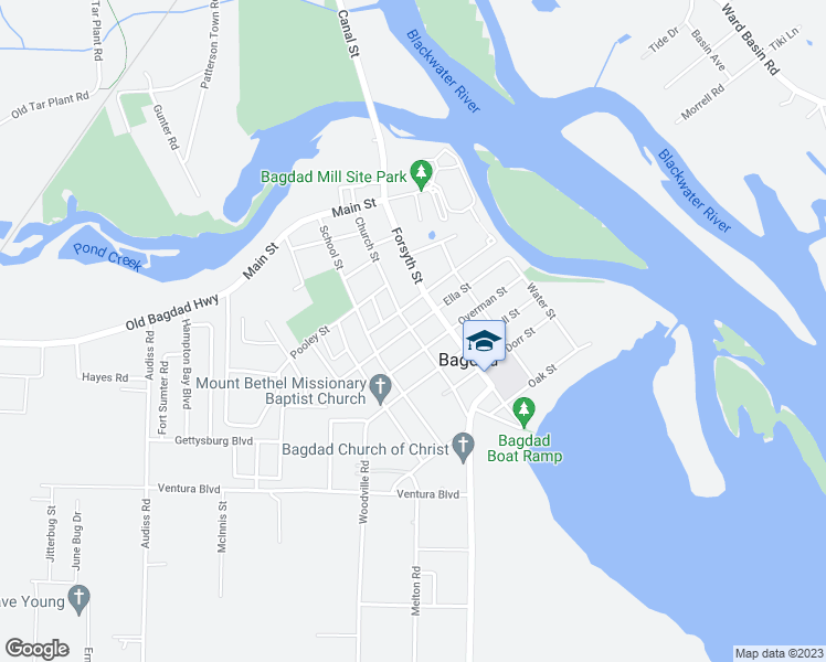 map of restaurants, bars, coffee shops, grocery stores, and more near 4544 Church Street in Milton