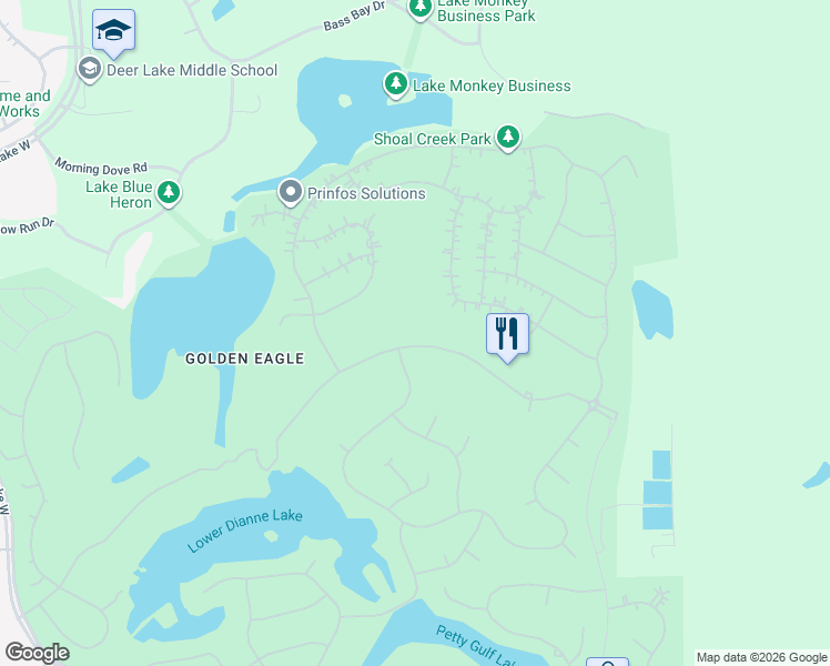 map of restaurants, bars, coffee shops, grocery stores, and more near 2983 Golden Eagle Drive East in Tallahassee